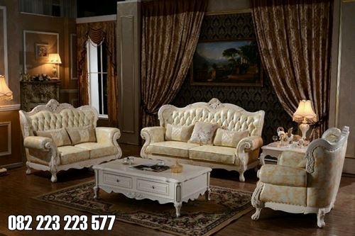 1 Set Sofa Ruang Tamu Warna Puith Lengkap Untuk Rumah Mewah